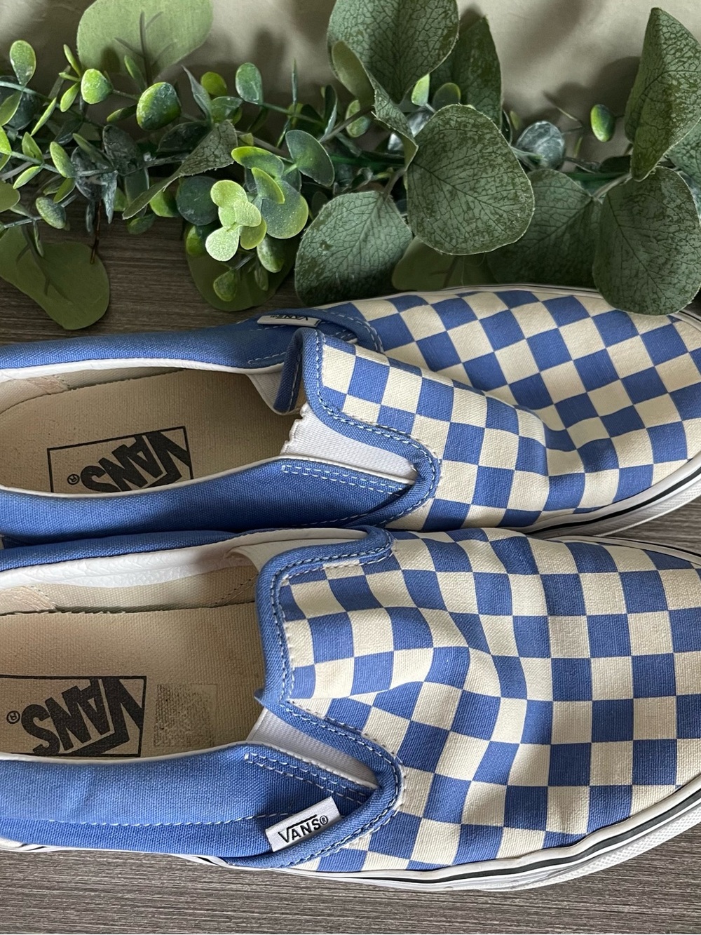 Vans Blue Checkerboard Vans Slip On Shoes Men 9 Women’s 10.5 - Picture 2 of 5